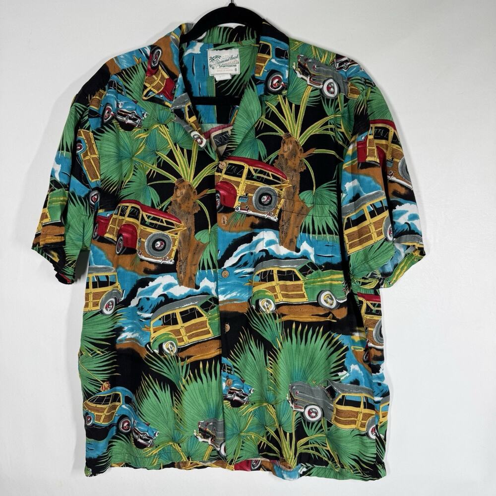 Diamond Head Sportswear Men’s Hawaiian Shirt w/ Woodies Size L Made In Hawaii
